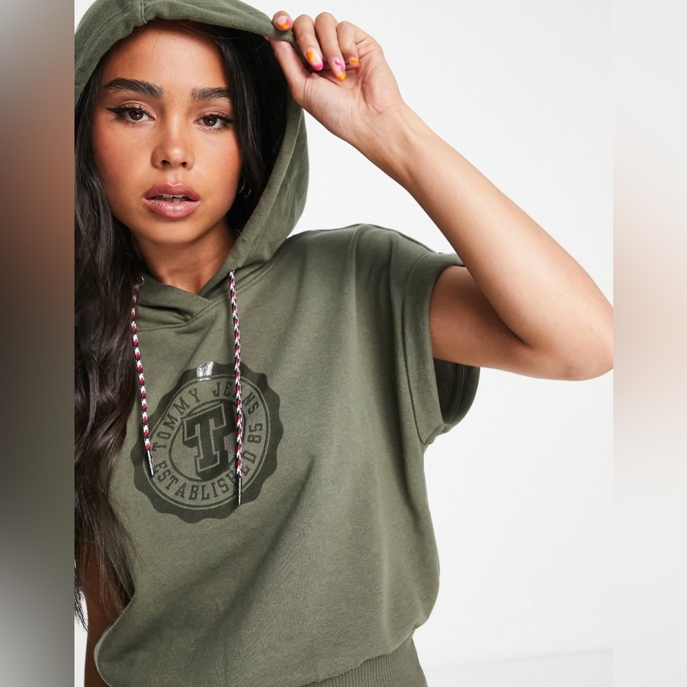Tommy Jeans logo hoodie mini dress in khaki